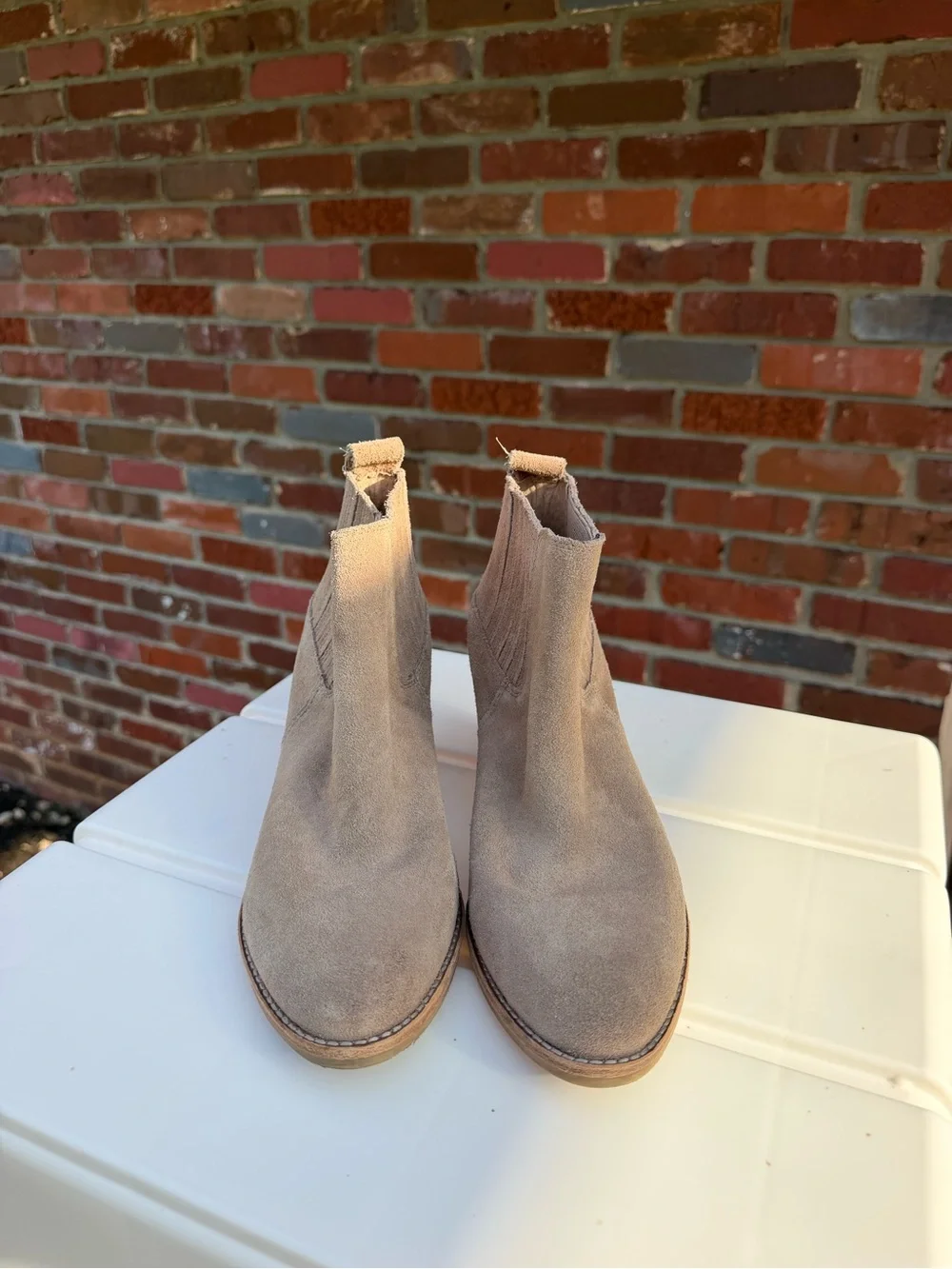 Dolce Vita Taupe Suede Ankle Booties with Block Heel